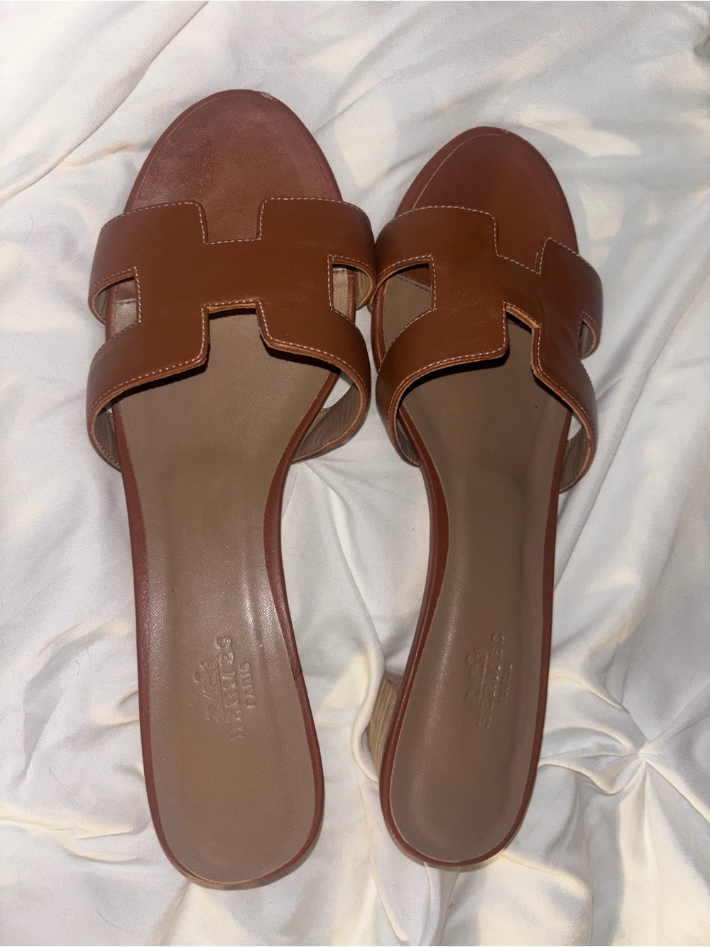 Hermes Brown Leather Oasis Slide Sandals - Picture 3 of 4